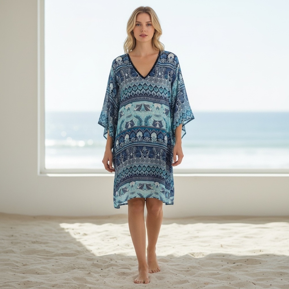 Roxy Teal and Navy Bohemian Tunic Dress